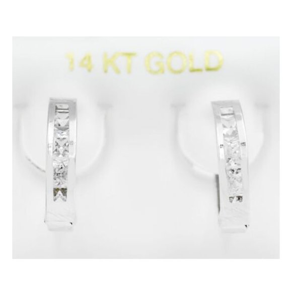 Lab Created White Sapphires Huggies/Hoop Earrings 14K White Gold